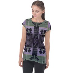 Chive Purple Black Abstract Art Pattern Cap Sleeve High Low Top by SpinnyChairDesigns