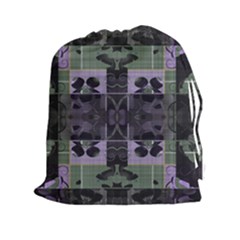 Chive Purple Black Abstract Art Pattern Drawstring Pouch (2xl) by SpinnyChairDesigns