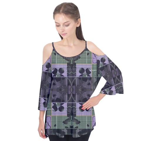 Chive Purple Black Abstract Art Pattern Flutter Tees by SpinnyChairDesigns