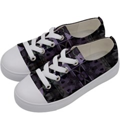 Chive Purple Black Abstract Art Pattern Kids  Low Top Canvas Sneakers by SpinnyChairDesigns