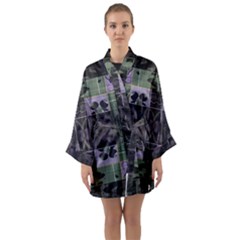 Chive Purple Black Abstract Art Pattern Long Sleeve Satin Kimono by SpinnyChairDesigns