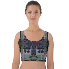 Chive Purple Black Abstract Art Pattern Velvet Crop Top by SpinnyChairDesigns