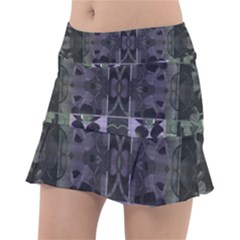 Chive Purple Black Abstract Art Pattern Tennis Skorts by SpinnyChairDesigns