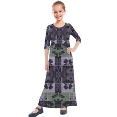 Chive Purple Black Abstract Art Pattern Kids  Quarter Sleeve Maxi Dress by SpinnyChairDesigns