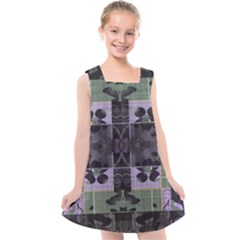 Chive Purple Black Abstract Art Pattern Kids  Cross Back Dress by SpinnyChairDesigns