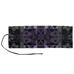 Chive Purple Black Abstract Art Pattern Roll Up Canvas Pencil Holder (m) by SpinnyChairDesigns