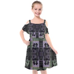 Chive Purple Black Abstract Art Pattern Kids  Cut Out Shoulders Chiffon Dress by SpinnyChairDesigns