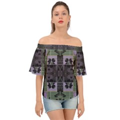 Chive Purple Black Abstract Art Pattern Off Shoulder Short Sleeve Top by SpinnyChairDesigns