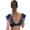 Chive Purple Black Abstract Art Pattern Plunge Frill Sleeve Bikini Top View2