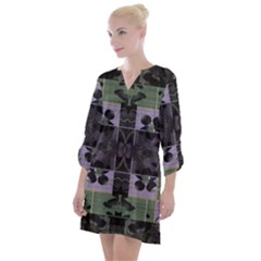 Chive Purple Black Abstract Art Pattern Open Neck Shift Dress by SpinnyChairDesigns