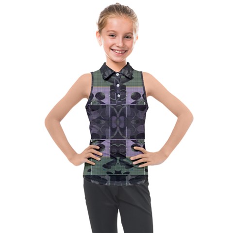 Chive Purple Black Abstract Art Pattern Kids  Sleeveless Polo Tee by SpinnyChairDesigns