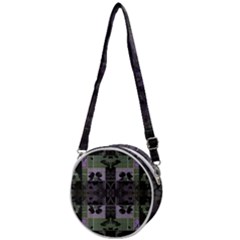 Chive Purple Black Abstract Art Pattern Crossbody Circle Bag by SpinnyChairDesigns