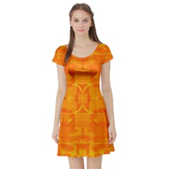 Orange Peel Abstract Batik Pattern Short Sleeve Skater Dress by SpinnyChairDesigns