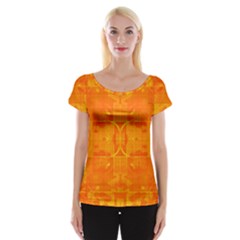 Orange Peel Abstract Batik Pattern Cap Sleeve Top by SpinnyChairDesigns