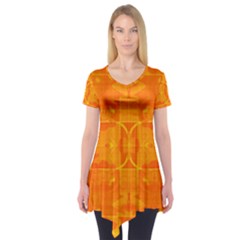 Orange Peel Abstract Batik Pattern Short Sleeve Tunic  by SpinnyChairDesigns