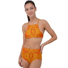 Orange Peel Abstract Batik Pattern High Waist Tankini Set by SpinnyChairDesigns