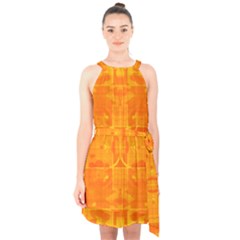 Orange Peel Abstract Batik Pattern Halter Collar Waist Tie Chiffon Dress by SpinnyChairDesigns