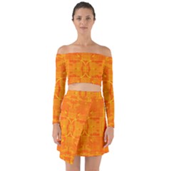 Orange Peel Abstract Batik Pattern Off Shoulder Top With Skirt Set by SpinnyChairDesigns