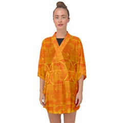 Orange Peel Abstract Batik Pattern Half Sleeve Chiffon Kimono by SpinnyChairDesigns