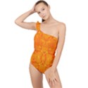 Orange Peel Abstract Batik Pattern Frilly One Shoulder Swimsuit View1