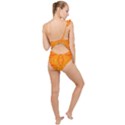 Orange Peel Abstract Batik Pattern Frilly One Shoulder Swimsuit View2