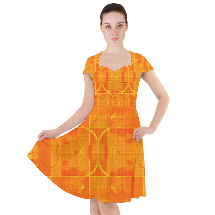 Orange Peel Abstract Batik Pattern Cap Sleeve Midi Dress