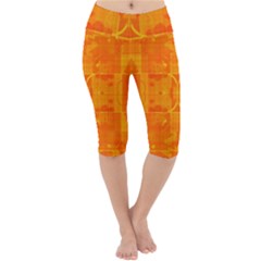 Orange Peel Abstract Batik Pattern Lightweight Velour Cropped Yoga Leggings by SpinnyChairDesigns