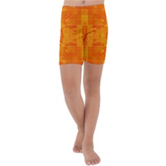 Orange Peel Abstract Batik Pattern Kids  Lightweight Velour Capri Yoga Leggings by SpinnyChairDesigns