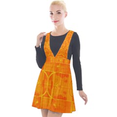 Orange Peel Abstract Batik Pattern Plunge Pinafore Velour Dress by SpinnyChairDesigns