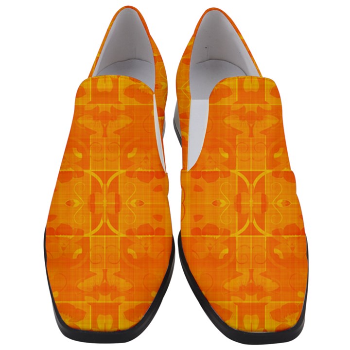 Orange Peel Abstract Batik Pattern Women Slip On Heel Loafers