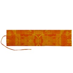 Orange Peel Abstract Batik Pattern Roll Up Canvas Pencil Holder (l) by SpinnyChairDesigns