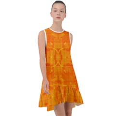 Orange Peel Abstract Batik Pattern Frill Swing Dress by SpinnyChairDesigns