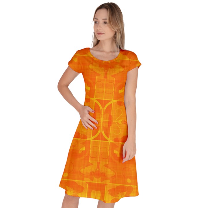 Orange Peel Abstract Batik Pattern Classic Short Sleeve Dress