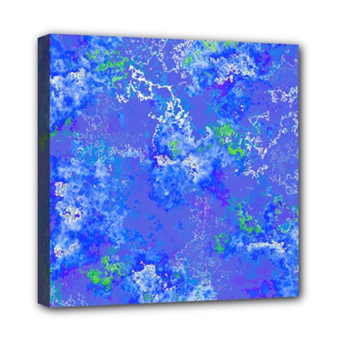 Bright Blue Paint Splatters Mini Canvas 8  X 8  (stretched) by SpinnyChairDesigns