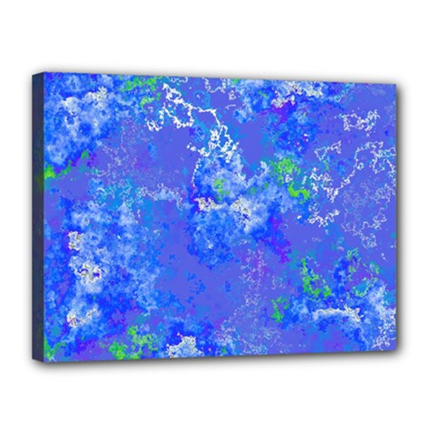 Bright Blue Paint Splatters Canvas 16  X 12  (stretched) by SpinnyChairDesigns