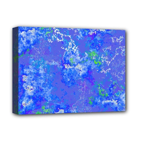 Bright Blue Paint Splatters Deluxe Canvas 16  X 12  (stretched)  by SpinnyChairDesigns