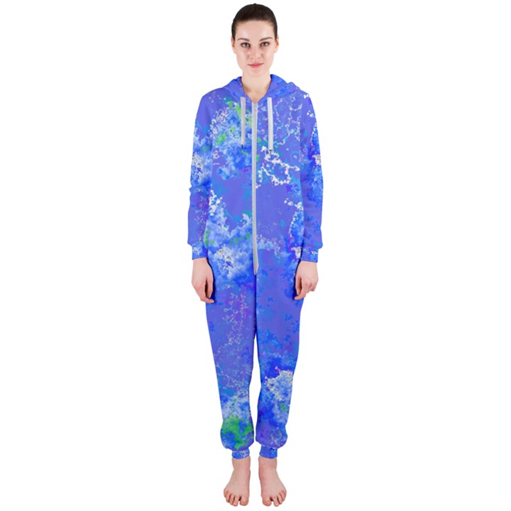 Bright Blue Paint Splatters Hooded Jumpsuit (Ladies) 