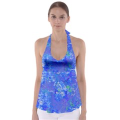 Bright Blue Paint Splatters Babydoll Tankini Top by SpinnyChairDesigns