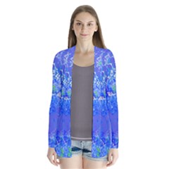 Bright Blue Paint Splatters Drape Collar Cardigan by SpinnyChairDesigns