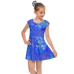 Bright Blue Paint Splatters Kids  Cap Sleeve Dress by SpinnyChairDesigns