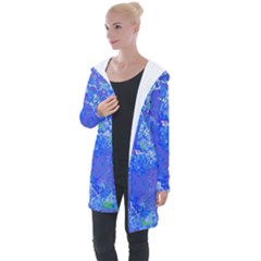 Bright Blue Paint Splatters Longline Hooded Cardigan by SpinnyChairDesigns