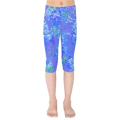 Bright Blue Paint Splatters Kids  Capri Leggings  by SpinnyChairDesigns