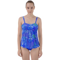 Bright Blue Paint Splatters Twist Front Tankini Set by SpinnyChairDesigns