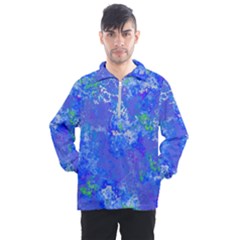 Bright Blue Paint Splatters Men s Half Zip Pullover by SpinnyChairDesigns