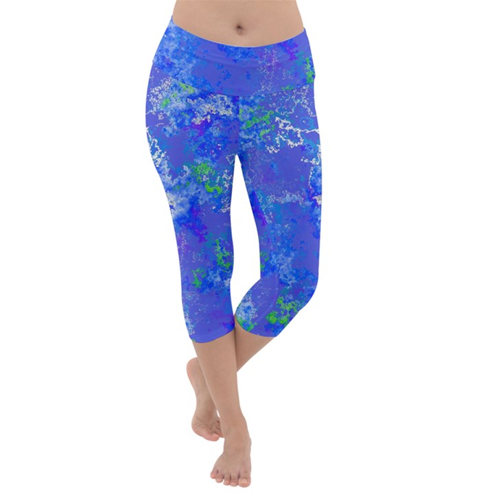 Bright Blue Paint Splatters Lightweight Velour Capri Yoga Leggings