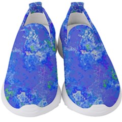 Bright Blue Paint Splatters Kids  Slip On Sneakers by SpinnyChairDesigns