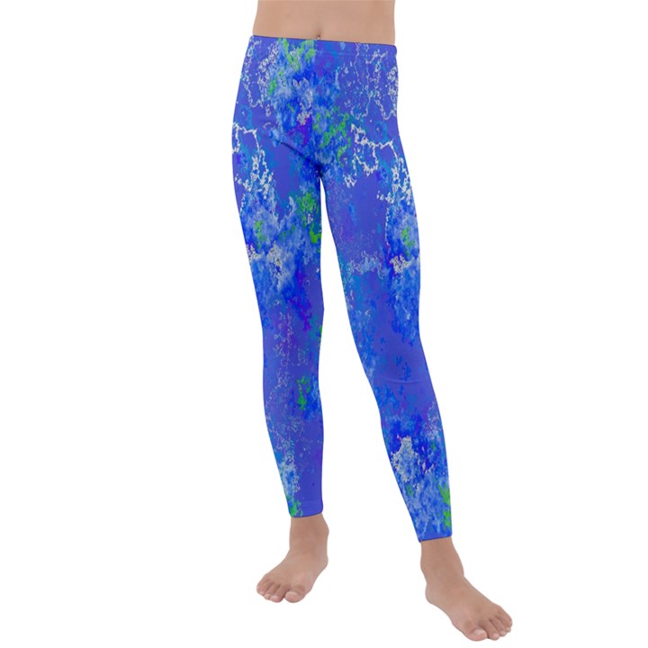 Bright Blue Paint Splatters Kids  Lightweight Velour Leggings