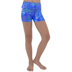 Bright Blue Paint Splatters Kids  Lightweight Velour Yoga Shorts by SpinnyChairDesigns