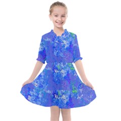 Bright Blue Paint Splatters Kids  All Frills Chiffon Dress by SpinnyChairDesigns