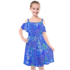 Bright Blue Paint Splatters Kids  Cut Out Shoulders Chiffon Dress by SpinnyChairDesigns